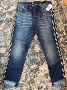 Kut from the Kloth Dark Blue Straight Leg Jeans with Navy & White Side Stripes